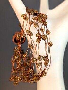 Copper wire and bead toggle closure bracelet